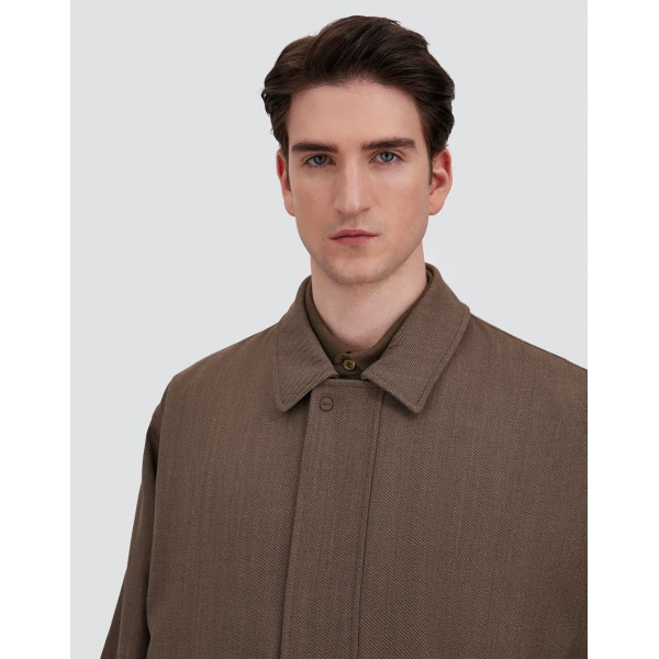 Herno Vintage-Effect Wool-Blend Raincoat in Light Taupe | Men's Coats | Coveti