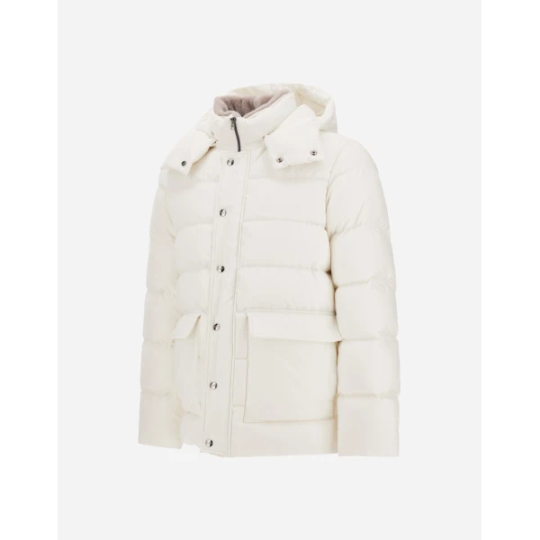 Herno White Parka in Super-Matt Technical Fabric with Monogram | Men's Coats | Coveti
