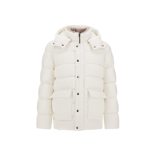 Herno White Parka in Super-Matt Technical Fabric with Monogram | Men's Coats | Coveti