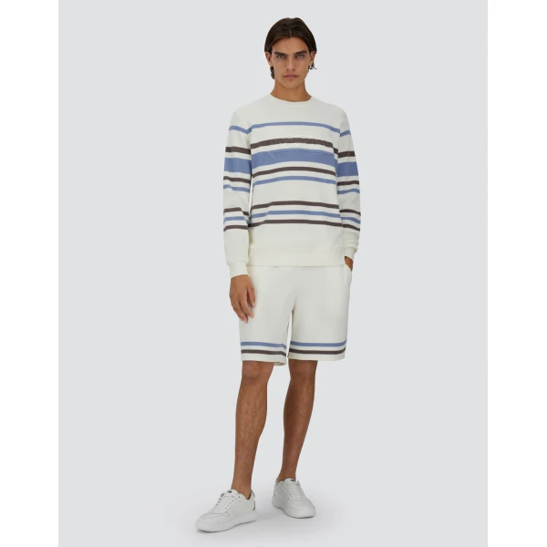 Herno White and Light Blue Sweatshirt in Stripe Cotton Sweater | Men's Sweatshirts | Coveti