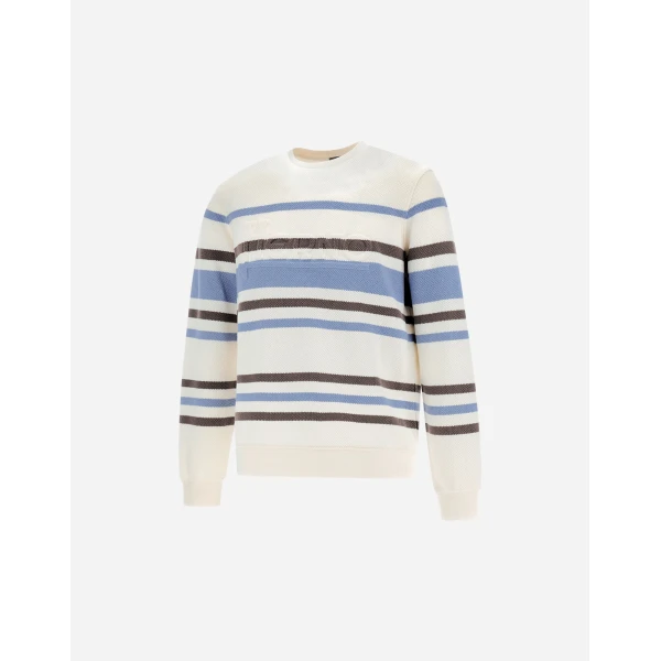 Herno White and Light Blue Sweatshirt in Stripe Cotton Sweater | Men's Sweatshirts | Coveti