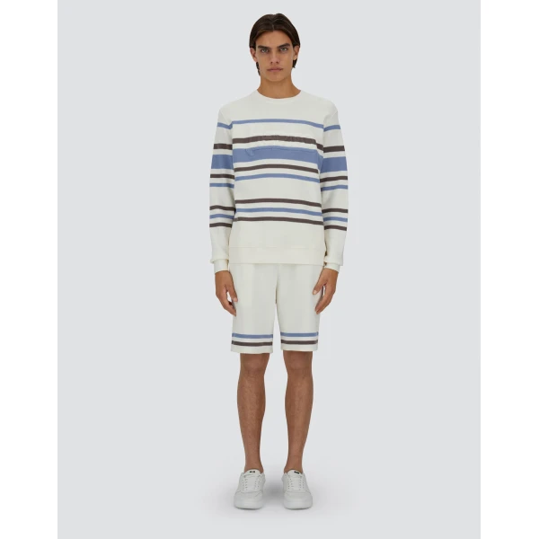 Herno White and Light Blue Sweatshirt in Stripe Cotton Sweater | Men's Sweatshirts | Coveti