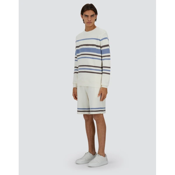 Herno White and Light Blue Sweatshirt in Stripe Cotton Sweater | Men's Sweatshirts | Coveti
