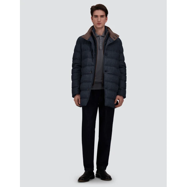 Herno Wool-Blend, Viscose and Suede-Effect Carcoat in Navy Blue | Men's Coats | Coveti