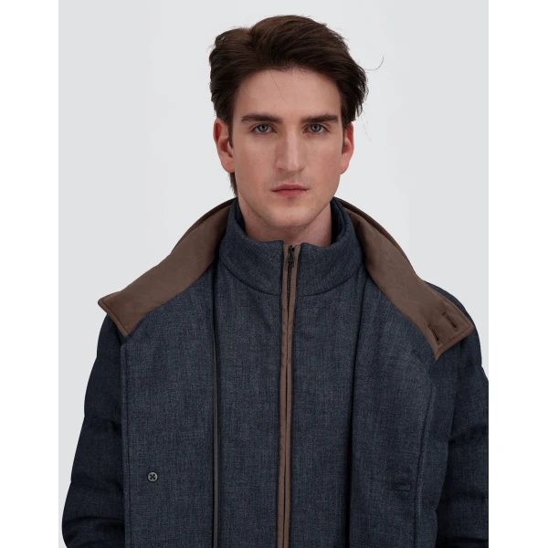 Herno Wool-Blend, Viscose and Suede-Effect Carcoat in Navy Blue | Men's Coats | Coveti