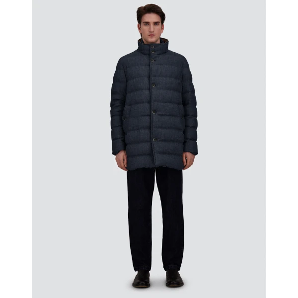 Herno Wool-Blend, Viscose and Suede-Effect Carcoat in Navy Blue | Men's Coats | Coveti