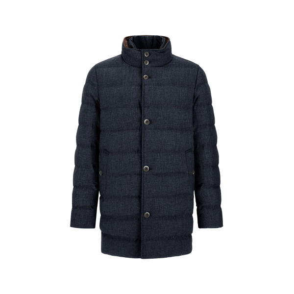 Herno Wool-Blend, Viscose and Suede-Effect Carcoat in Navy Blue | Men's Coats | Coveti