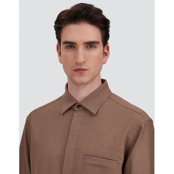 Herno Wool Gabardine Shirt in Light Taupe | Men's Shirts | Coveti