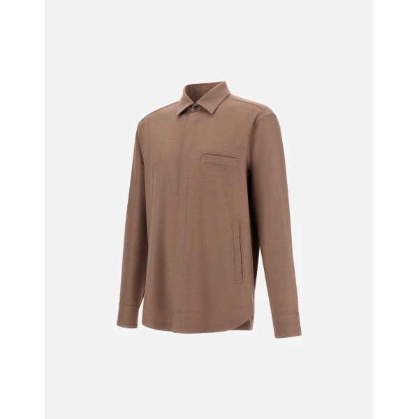 Herno Wool Gabardine Shirt in Light Taupe | Men's Shirts | Coveti