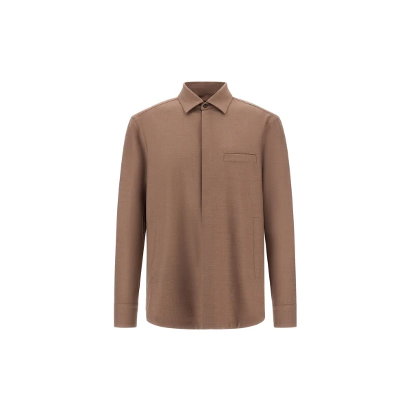 Herno Wool Gabardine Shirt in Light Taupe | Men's Shirts | Coveti