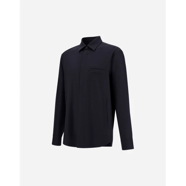 Herno Wool Gabardine Shirt in Navy Blue | Men's Shirts | Coveti