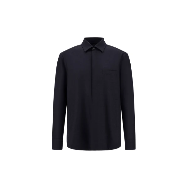 Herno Wool Gabardine Shirt in Navy Blue | Men's Shirts | Coveti