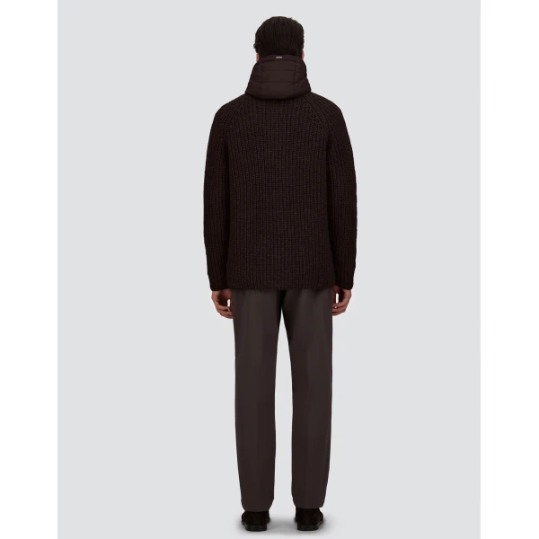 Herno Wool Jacket with Raised Texture and Cable-Knit Detailing in Dark Brown | Men's Jackets | Coveti