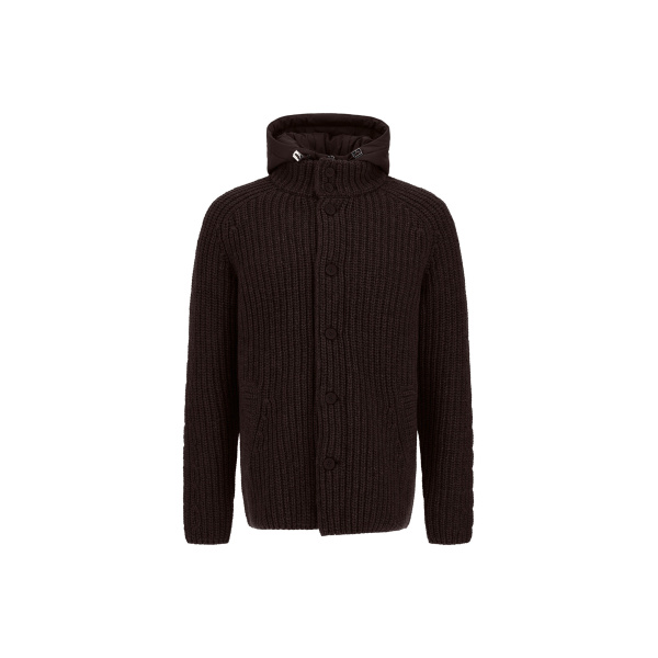 Herno Wool Jacket with Raised Texture and Cable-Knit Detailing in Dark Brown | Men's Jackets | Coveti