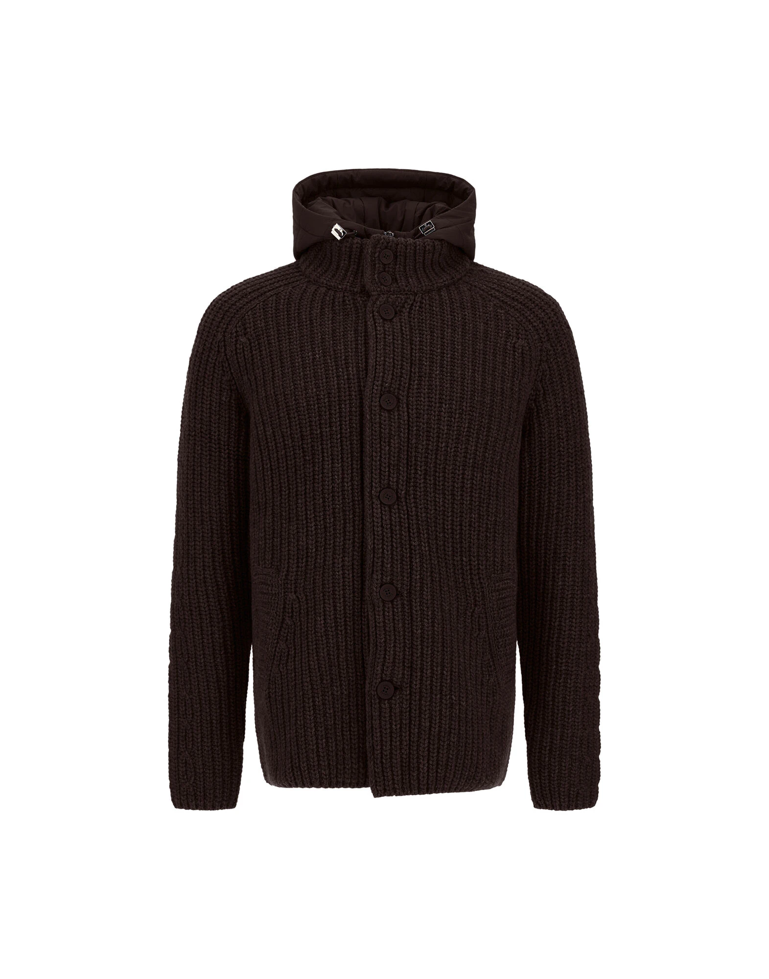 Herno Wool Jacket with Raised Texture and Cable-Knit Detailing in Dark Brown Herno Wool Jacket with Raised Texture and Cable-Knit Detailing in Dark Brown | Men's Jackets | Coveti