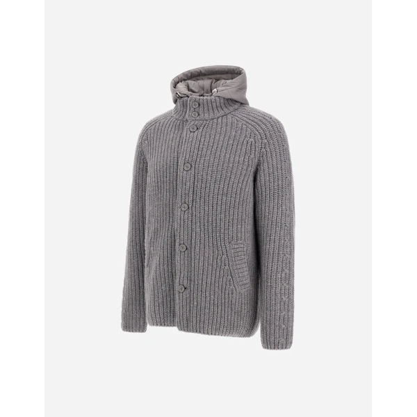 Herno Wool Jacket with Raised Texture and Cable-Knit Detailing in Light Grey | Men's Jackets | Coveti