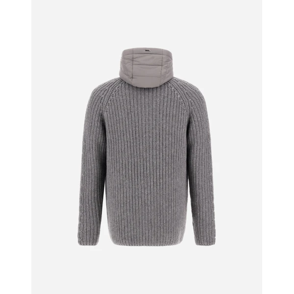 Herno Wool Jacket with Raised Texture and Cable-Knit Detailing in Light Grey | Men's Jackets | Coveti