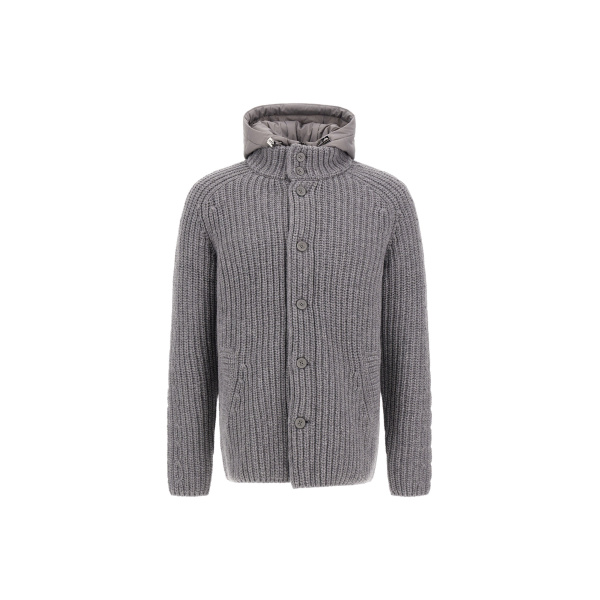 Herno Wool Jacket with Raised Texture and Cable-Knit Detailing in Light Grey | Men's Jackets | Coveti
