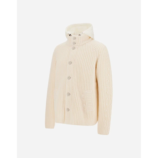 Herno Wool Jacket with Raised Texture and Cable-Knit Detailing in Milk White | Men's Jackets | Coveti
