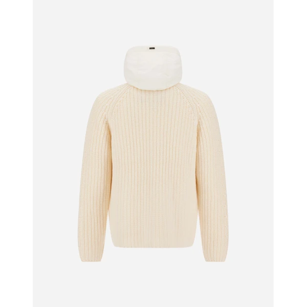Herno Wool Jacket with Raised Texture and Cable-Knit Detailing in Milk White | Men's Jackets | Coveti