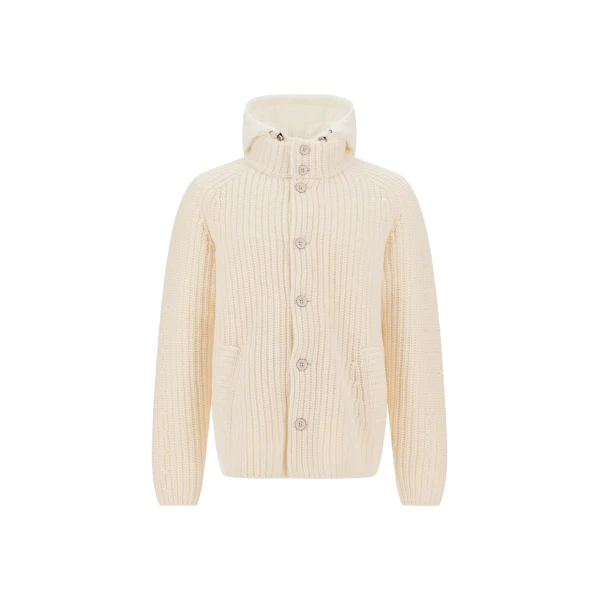Wool Jacket with Raised Texture and Cable-Knit Detailing in Milk White