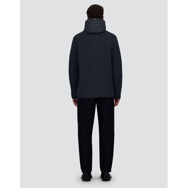 Herno Wool Jacket with Raised Texture and Cable-Knit Detailing in Navy Blue | Men's Jackets | Coveti
