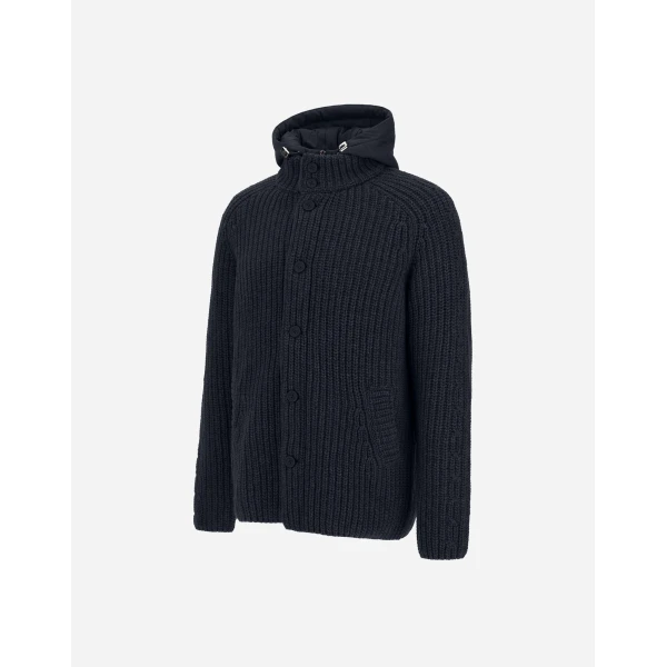 Herno Wool Jacket with Raised Texture and Cable-Knit Detailing in Navy Blue | Men's Jackets | Coveti