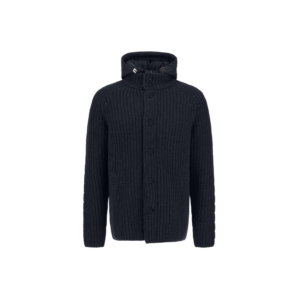Herno Wool Jacket with Raised Texture and Cable-Knit Detailing in Navy Blue | Men's Jackets | Coveti