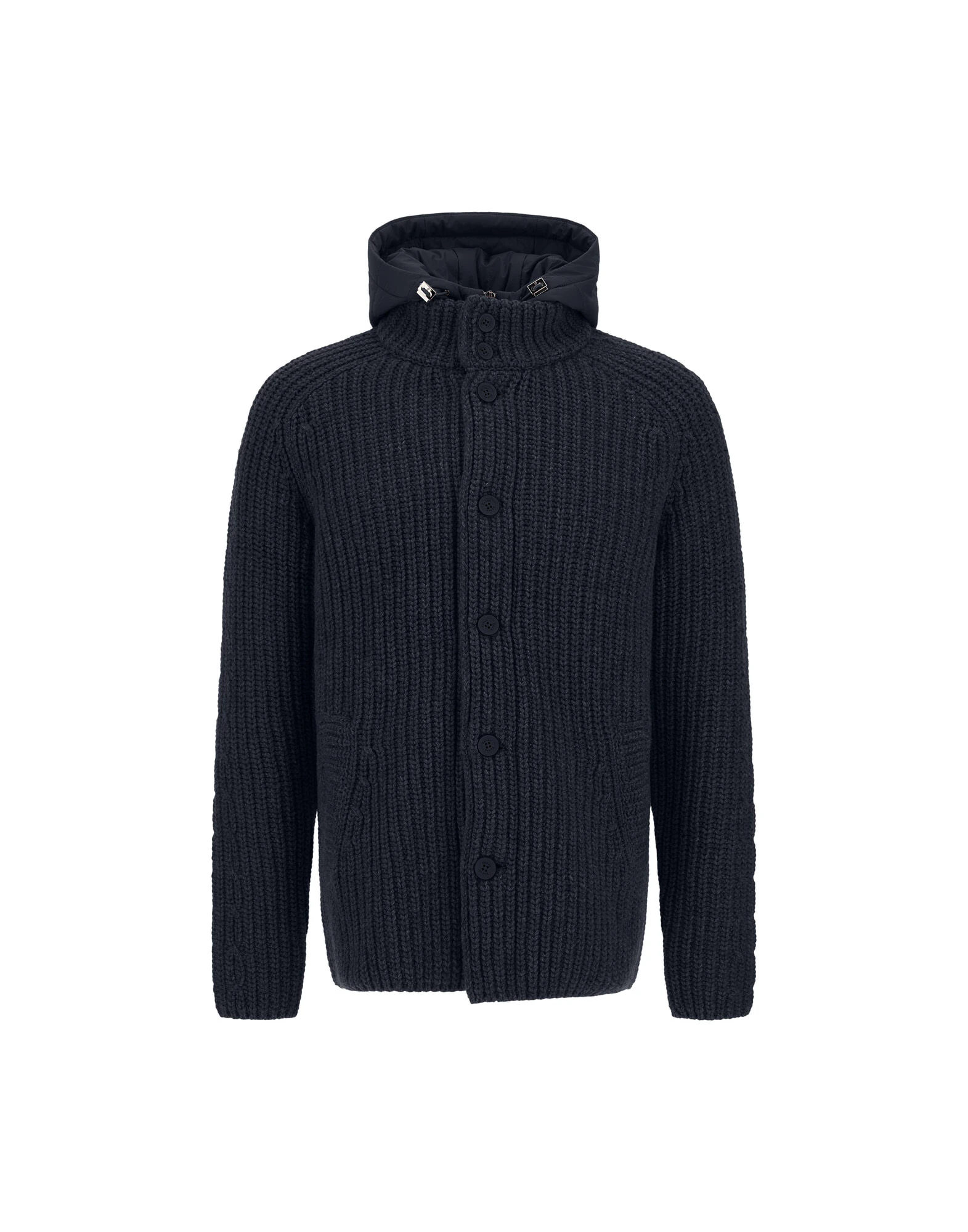 Herno Wool Jacket with Raised Texture and Cable-Knit Detailing in Navy Blue Herno Wool Jacket with Raised Texture and Cable-Knit Detailing in Navy Blue | Men's Jackets | Coveti