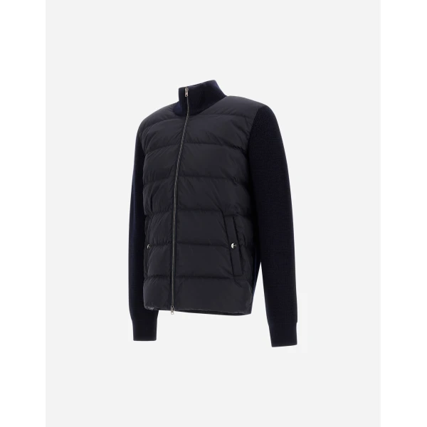 Herno Wool Jacket with a Waffle-Knit Texture and Nylon in Dark Blue | Men's Jackets | Coveti