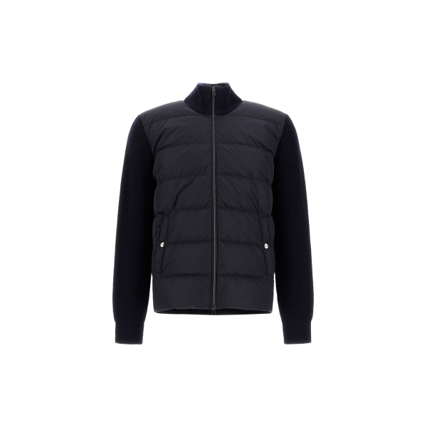 Herno Wool Jacket with a Waffle-Knit Texture and Nylon in Dark Blue | Men's Jackets | Coveti