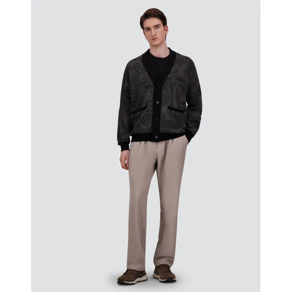 Herno Wool Jacquard Cardigan with Paisley Motif in Black | Men's Knitwear | Coveti