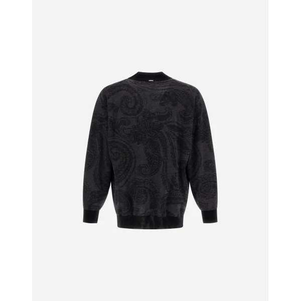 Herno Wool Jacquard Cardigan with Paisley Motif in Black | Men's Knitwear | Coveti