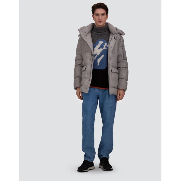 Herno Wool Jacquard Roll-Neck Jumper with Graphic Motif in Dark Brown | Men's Knitwear | Coveti