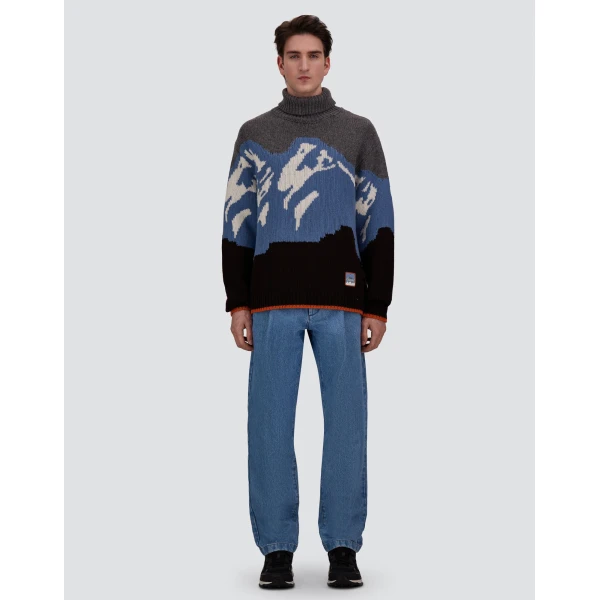 Herno Wool Jacquard Roll-Neck Jumper with Graphic Motif in Dark Brown | Men's Knitwear | Coveti