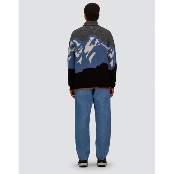Herno Wool Jacquard Roll-Neck Jumper with Graphic Motif in Dark Brown | Men's Knitwear | Coveti