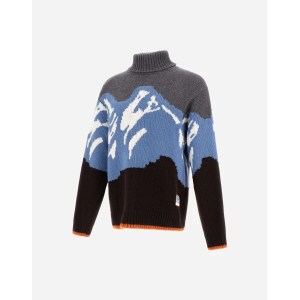Herno Wool Jacquard Roll-Neck Jumper with Graphic Motif in Dark Brown | Men's Knitwear | Coveti