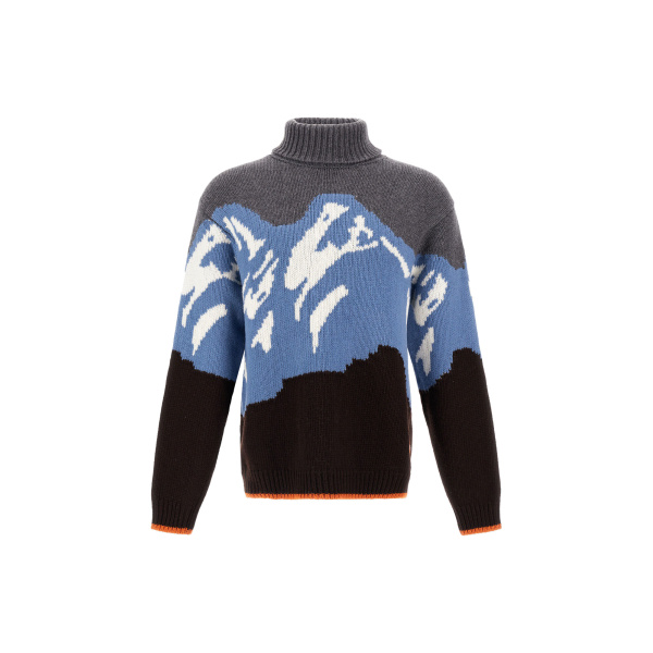 Herno Wool Jacquard Roll-Neck Jumper with Graphic Motif in Dark Brown | Men's Knitwear | Coveti