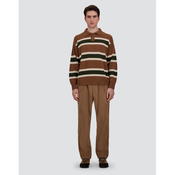 Herno Wool Polo Shirt with Openwork Knit in Copper | Men's T-Shirts and Polos | Coveti