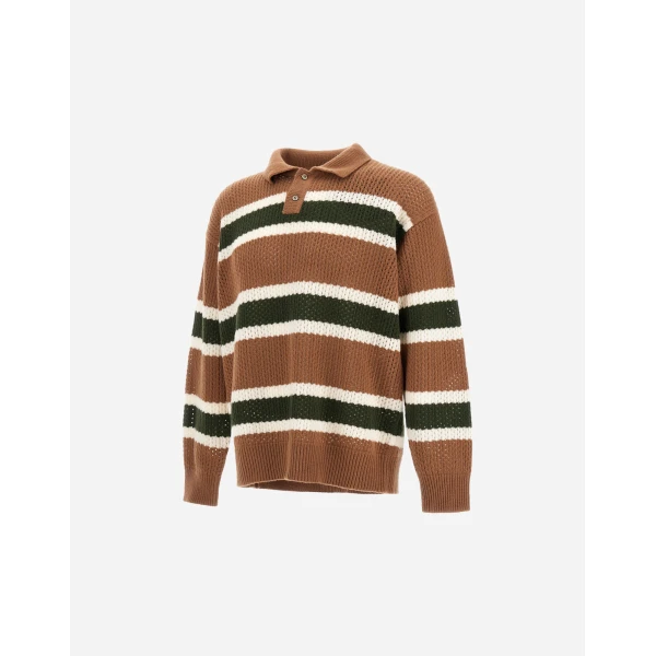 Herno Wool Polo Shirt with Openwork Knit in Copper | Men's T-Shirts and Polos | Coveti
