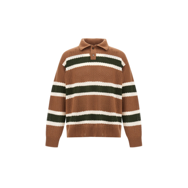 Herno Wool Polo Shirt with Openwork Knit in Copper | Men's T-Shirts and Polos | Coveti