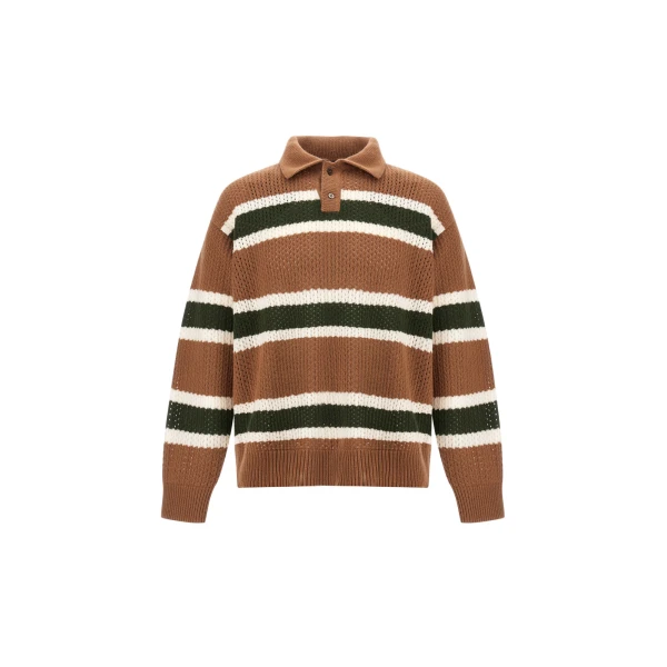 Herno Wool Polo Shirt with Openwork Knit in Copper | Men's T-Shirts and Polos | Coveti