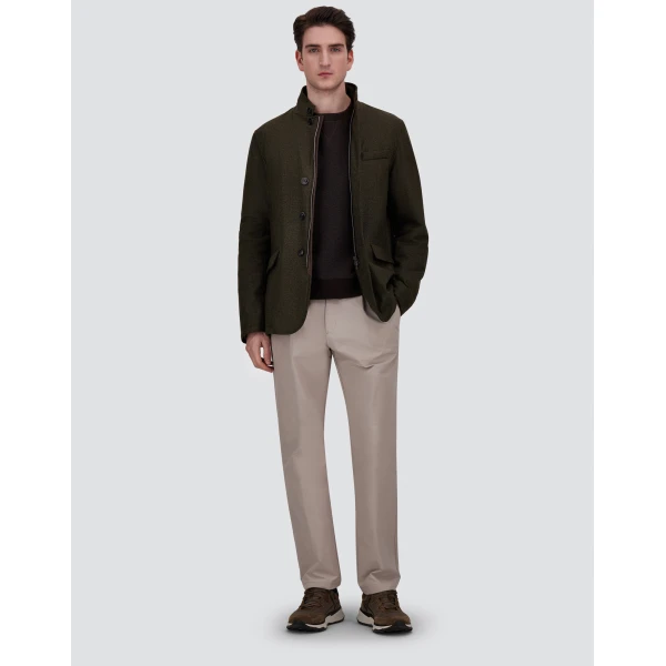 Herno Wool, Silk and Suede Effect Jacket in Light Military | Men's Jackets | Coveti