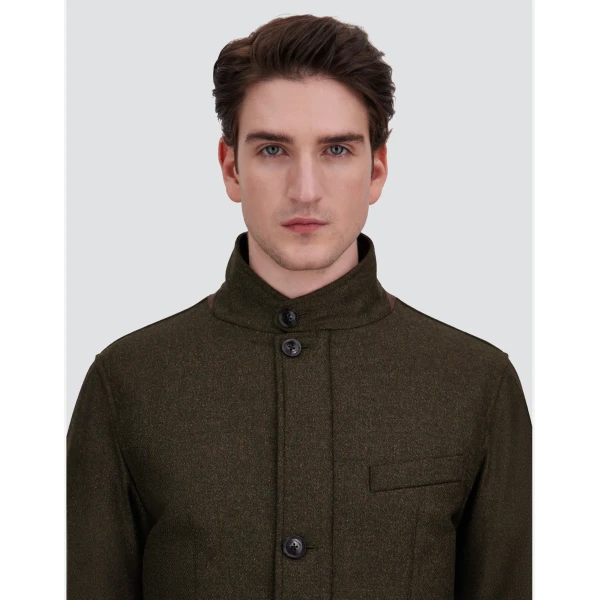 Herno Wool, Silk and Suede Effect Jacket in Light Military | Men's Jackets | Coveti