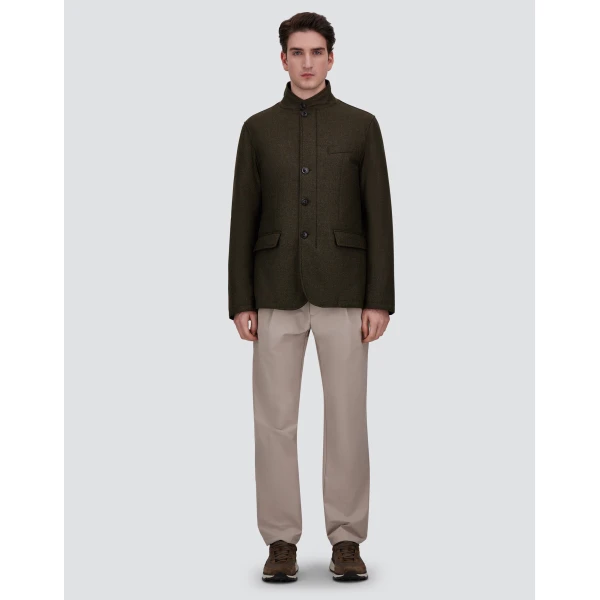 Herno Wool, Silk and Suede Effect Jacket in Light Military | Men's Jackets | Coveti