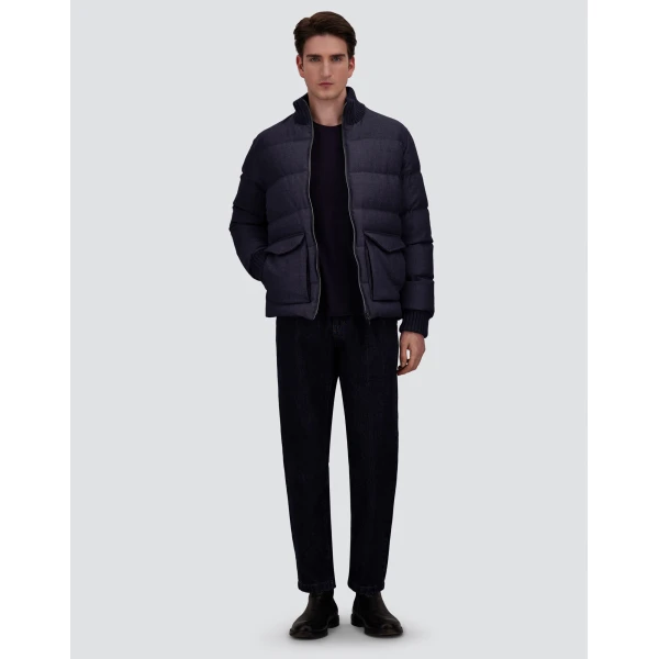 Herno Wool Tweed Bomber Jacket in Navy Blue | Men's Jackets | Coveti