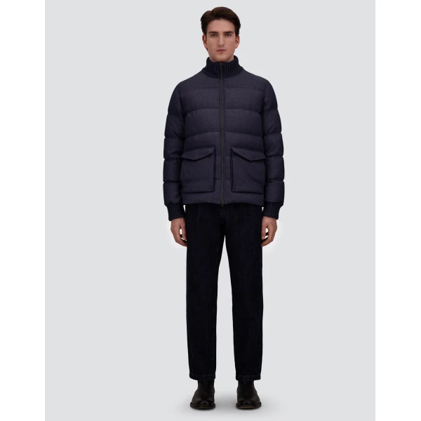 Herno Wool Tweed Bomber Jacket in Navy Blue | Men's Jackets | Coveti