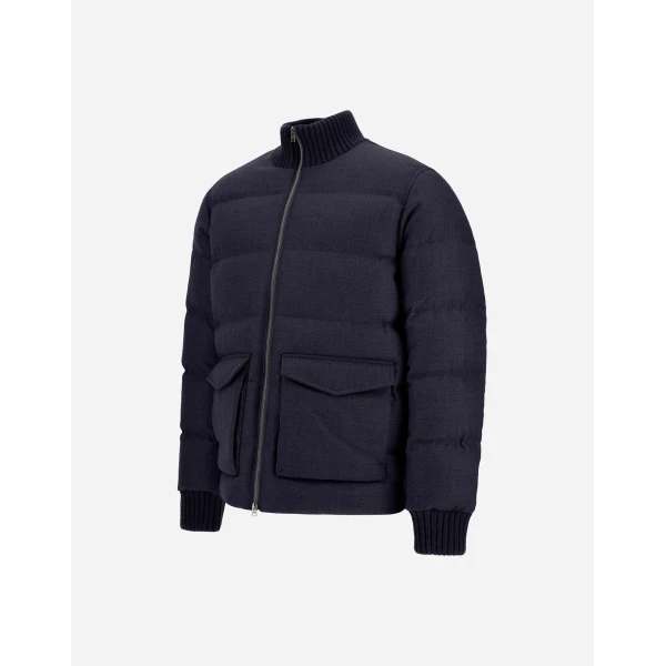 Herno Wool Tweed Bomber Jacket in Navy Blue | Men's Jackets | Coveti