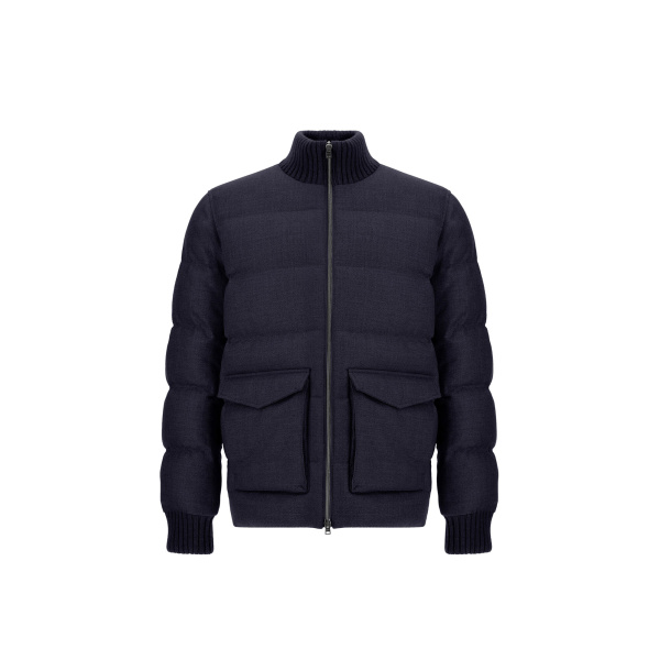 Herno Wool Tweed Bomber Jacket in Navy Blue | Men's Jackets | Coveti