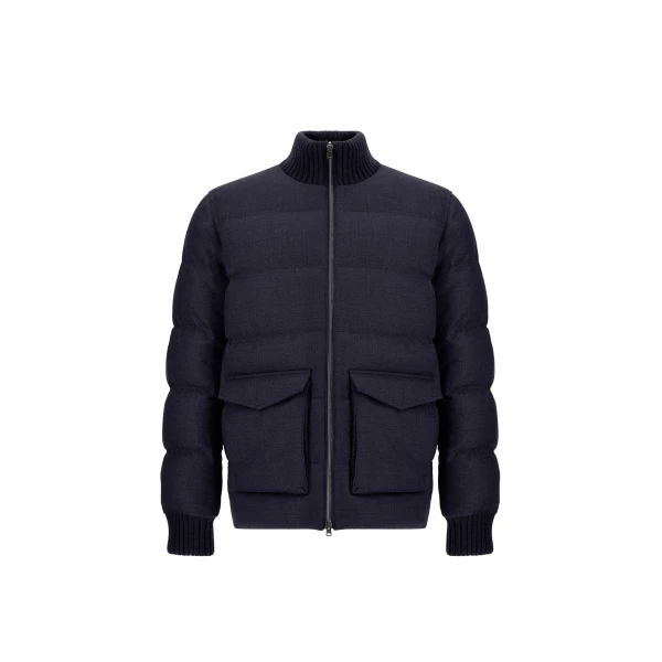 Herno Wool Tweed Bomber Jacket in Navy Blue | Men's Jackets | Coveti
